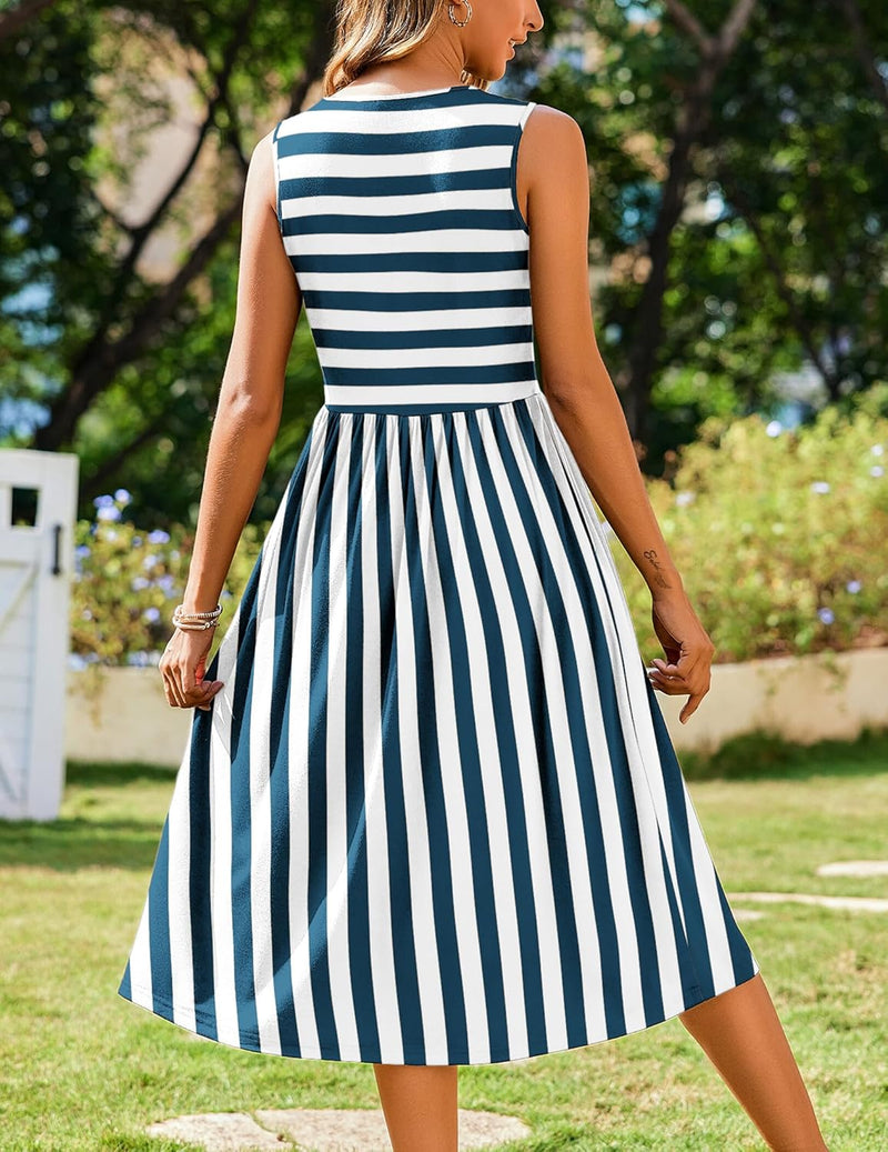 Women's Summer Striped Tank Midi Dress with Pockets(Buy 2 Free Shipping)