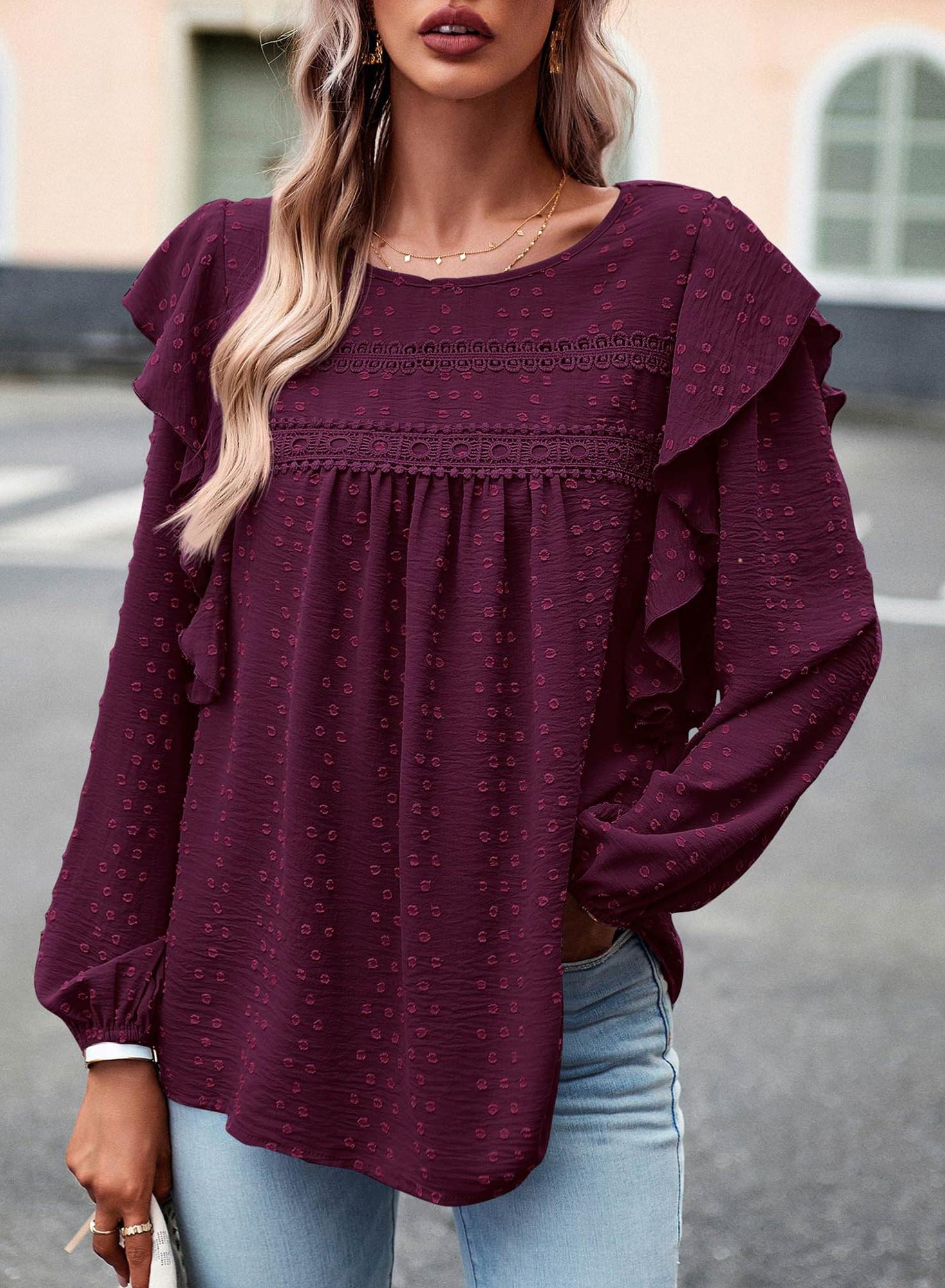 Women's Swiss Polka Dot Babydoll Top With Ruffles(Buy 2 Free Shipping)