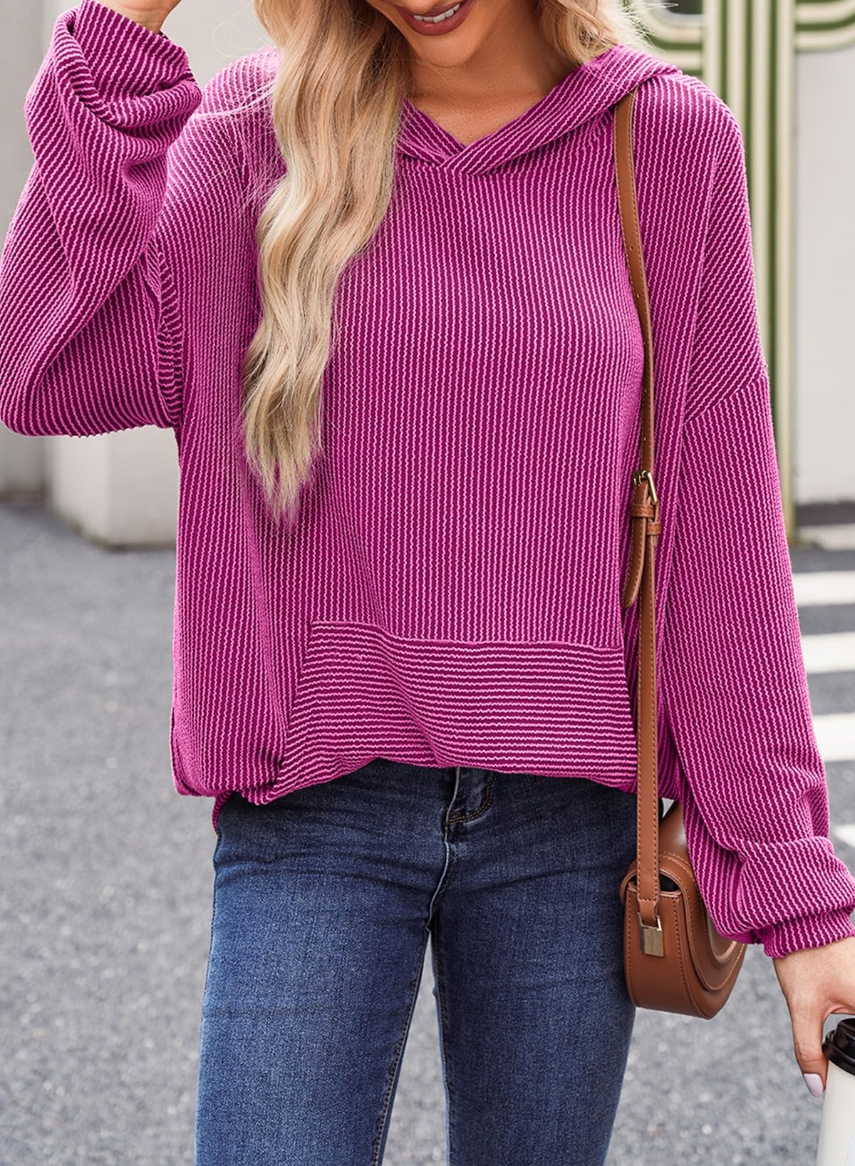 Ribbed Knit Pullover Hoodie (Buy 2 Free Shipping)