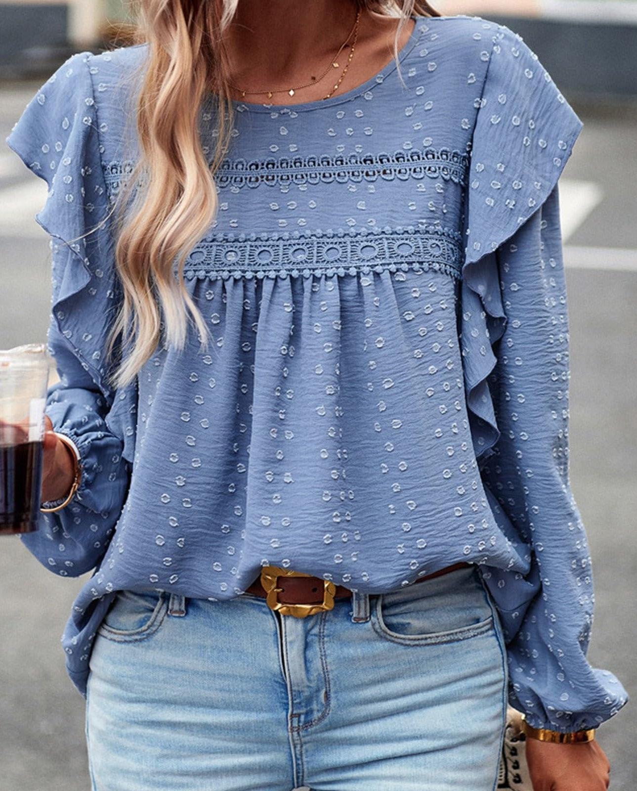 Women's Swiss Polka Dot Babydoll Top With Ruffles(Buy 2 Free Shipping)