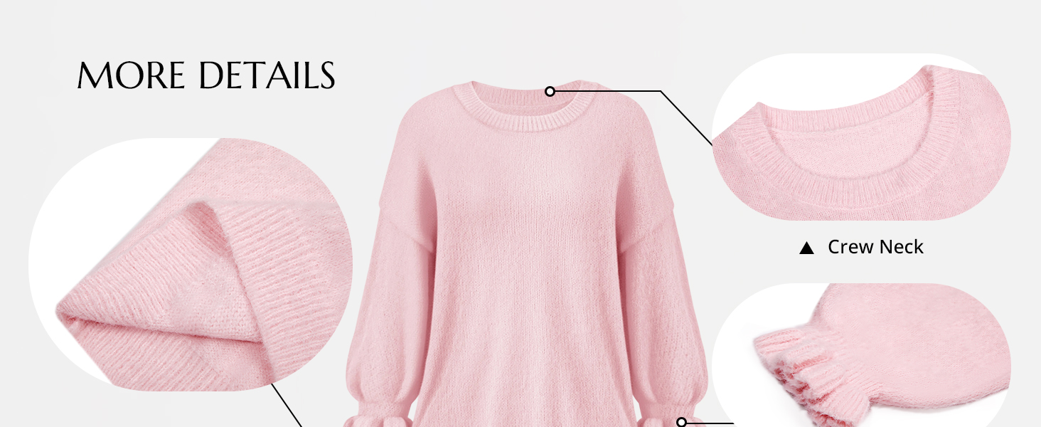 Womens Ruffle Puff Sleeve Sweaters Tops Fuzzy Crew Neck Oversized Knit Fall Loose Fit Pullover