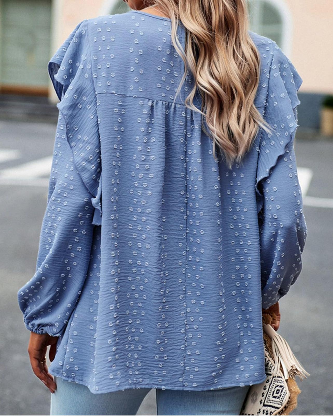 Women's Swiss Polka Dot Babydoll Top With Ruffles(Buy 2 Free Shipping)