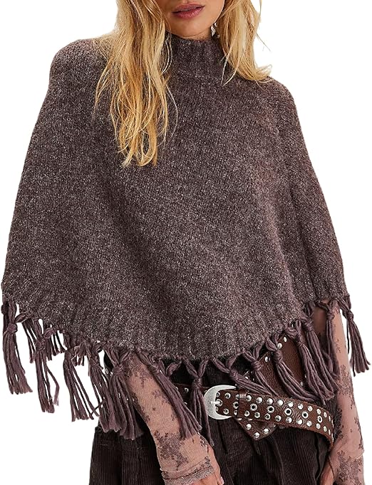 Women's Tassel Knit Sweater Cape