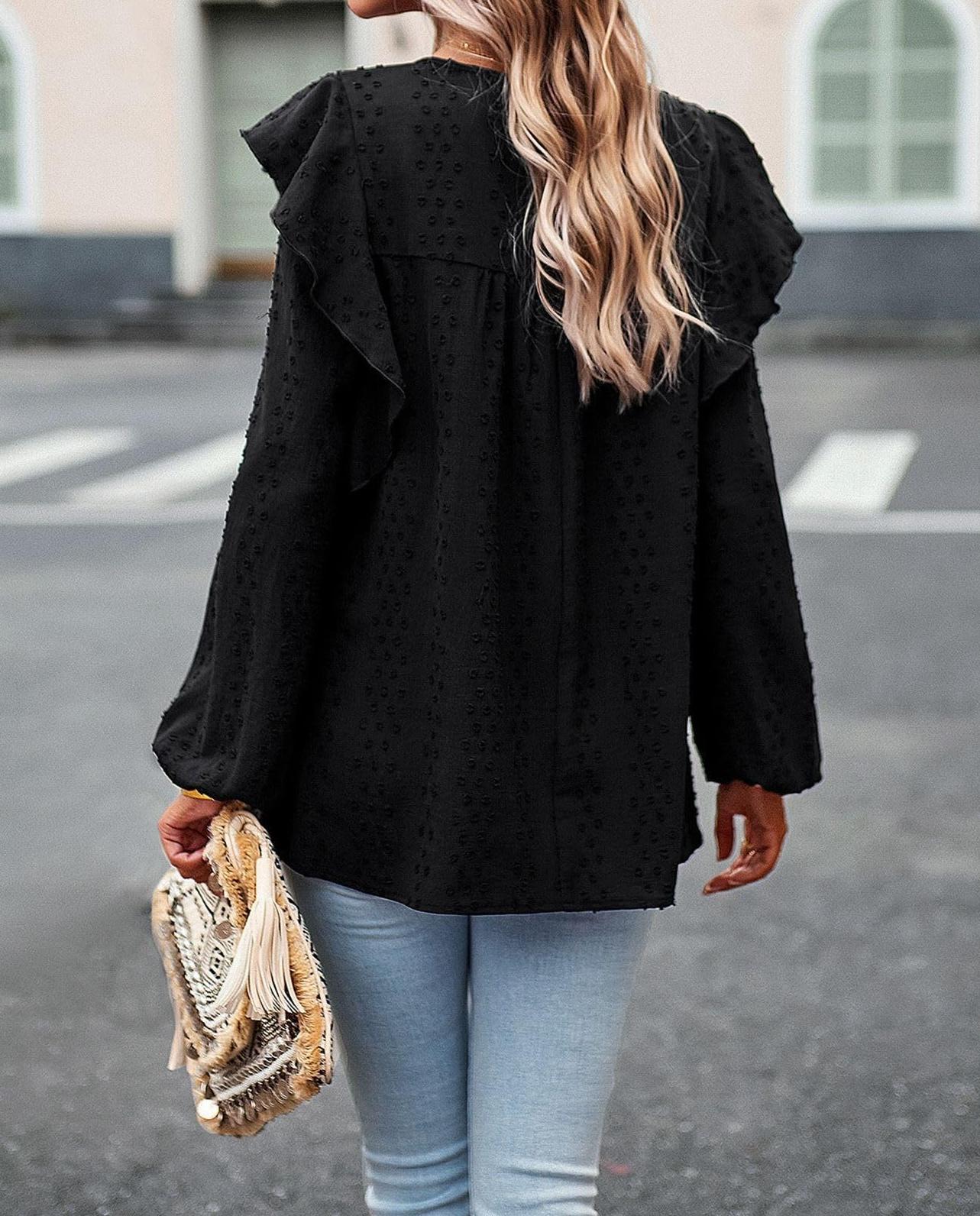 Women's Swiss Polka Dot Babydoll Top With Ruffles(Buy 2 Free Shipping)