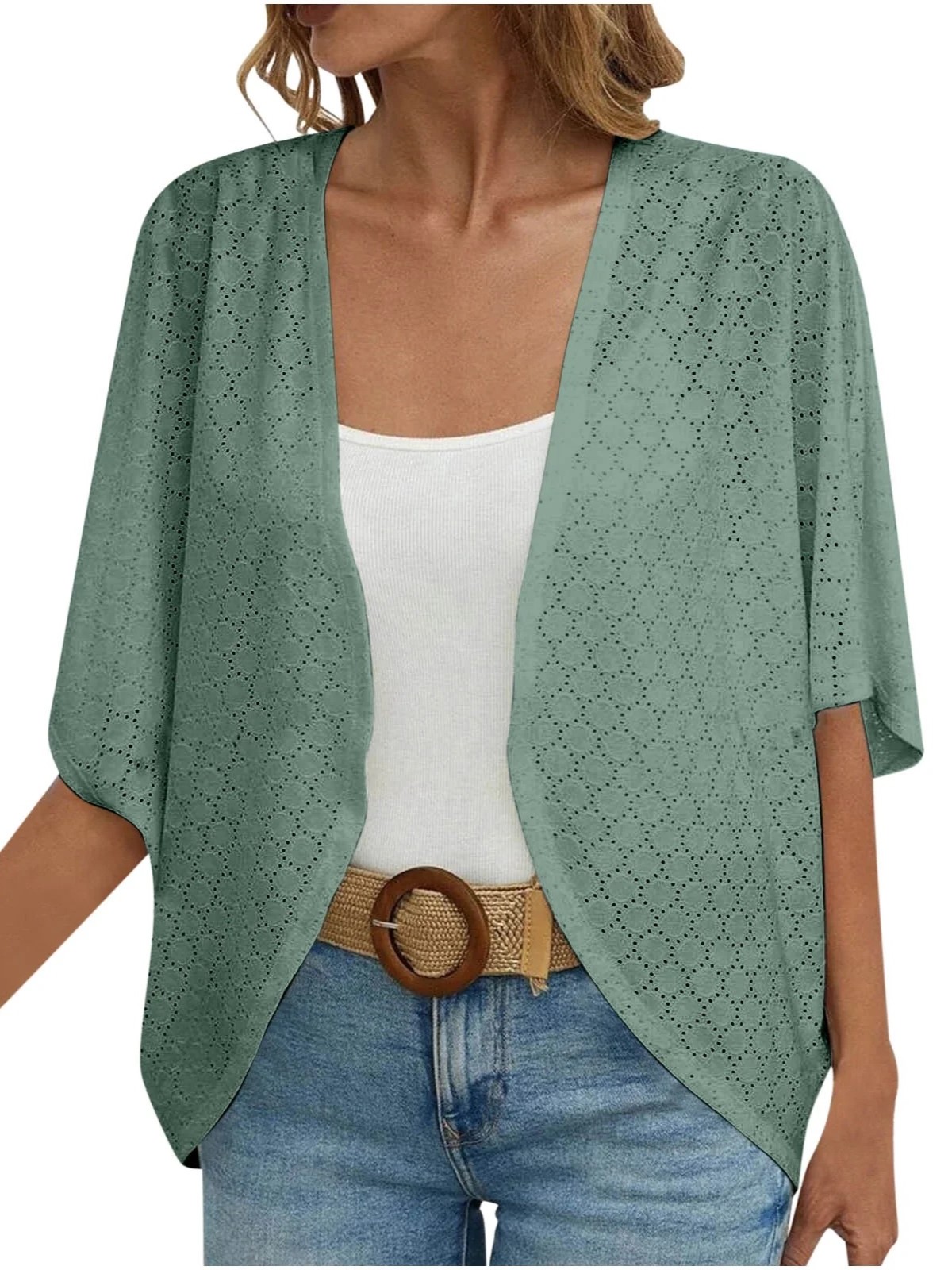 Women's Casual Lightweight Half Sleeve Hollow Cardigan