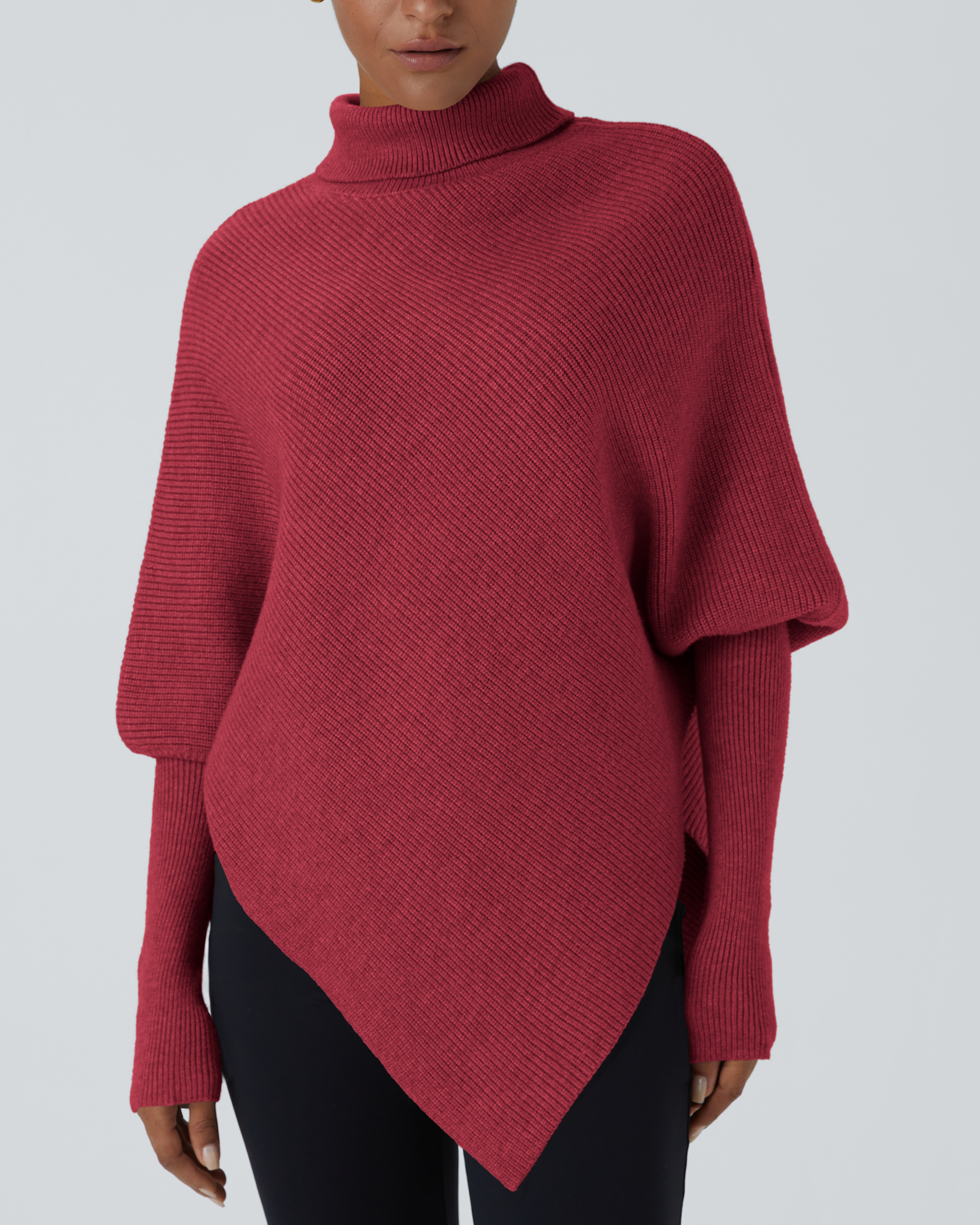 Turtleneck Batwing Long Sleeve Asymmetric Hem Sweater【Buy Two Free Shipping】