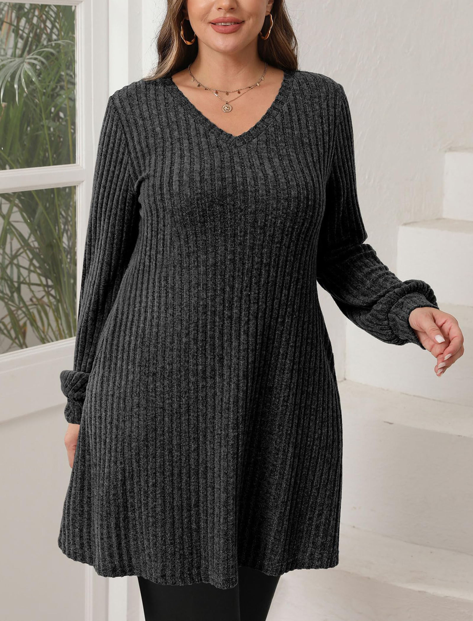 Women's V Neck Long Sleeve Casual Fall Dresses