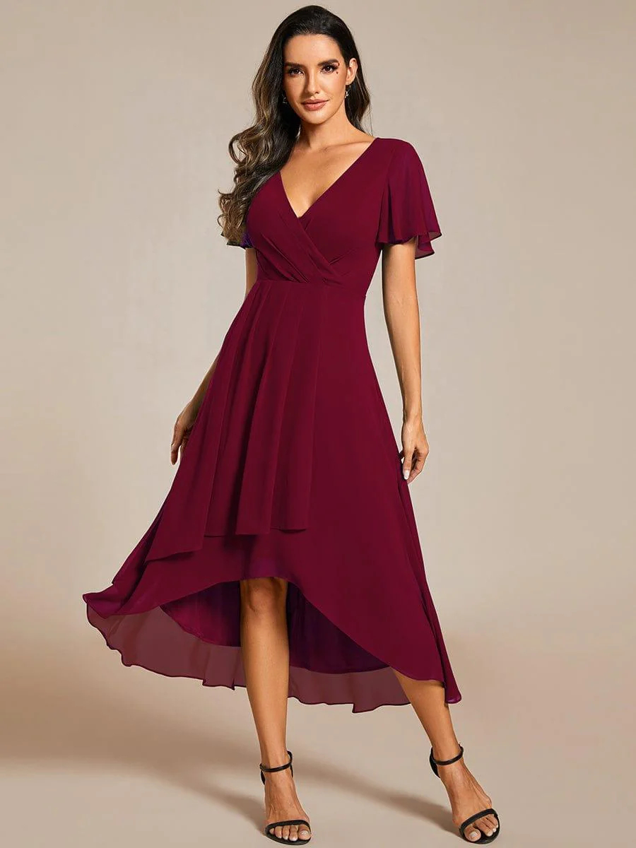 Ruffles Sleeve Pleated V-Neck A-Line Midi Dress (buy two free shipping!!!)