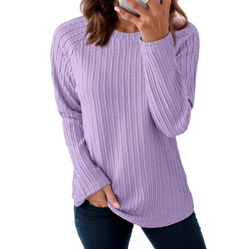 Women's Tops Long Sleeve Crewneck Knit Basic Tee Lightweight Shirts 