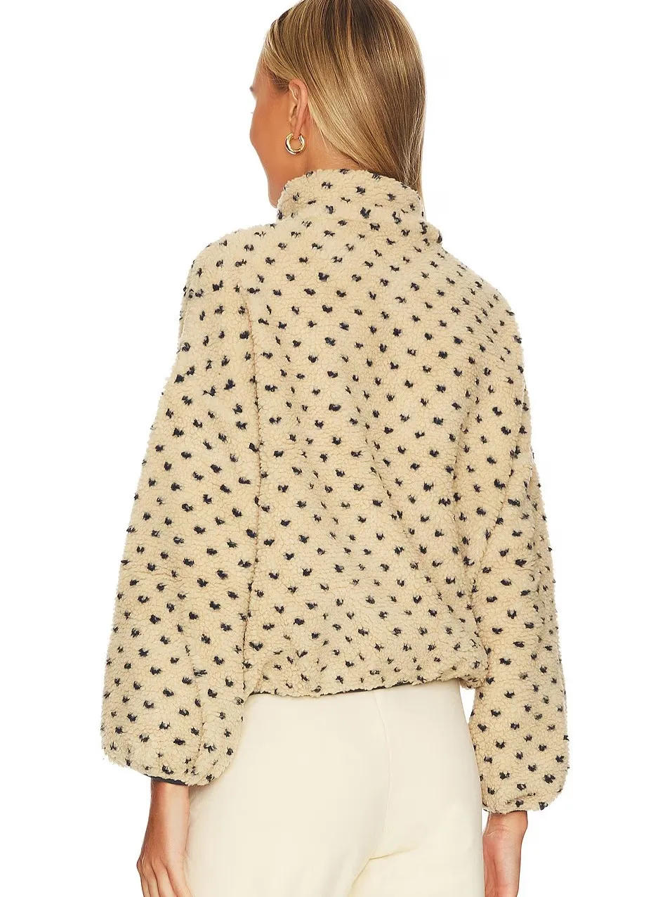 Women's Button-down Turtleneck Heart Sherpa Pullover