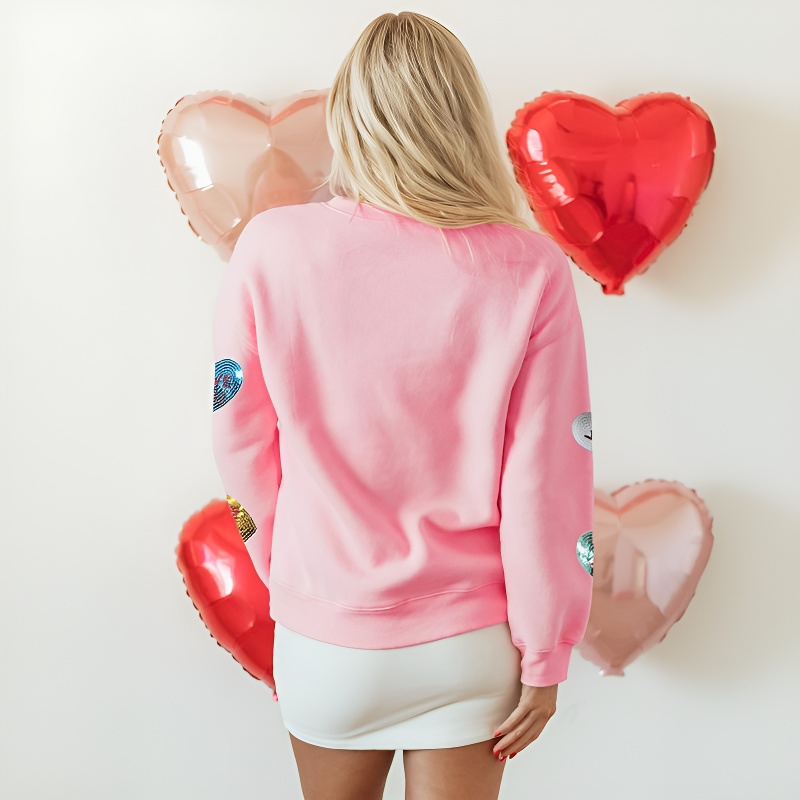  Womens Valentine's Day Sweatshirt with Heart Sequins