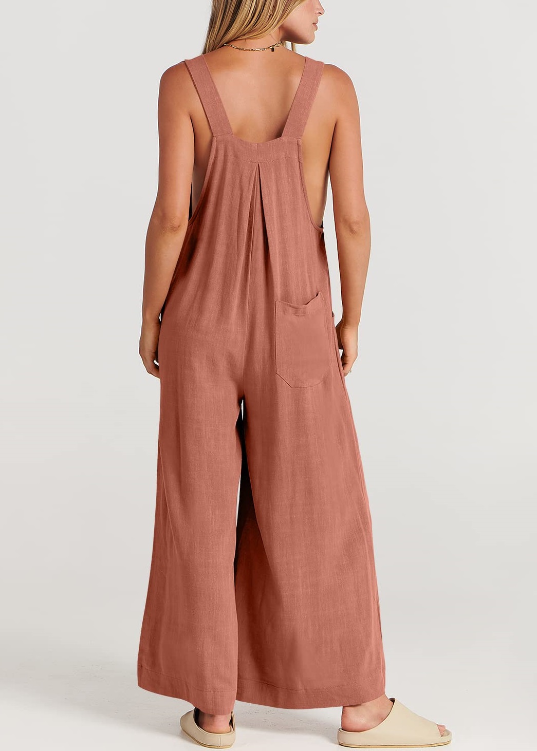 Sleeveless Wide Leg Jumpsuit with Pockets (Buy 2 Free Shipping)-Pink Laura