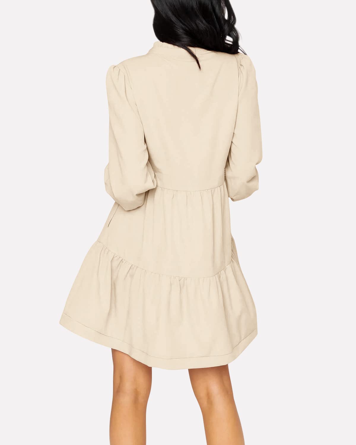 Women's  Casual V Neck Fall Long Sleeve Loose Ruffle Tiered Dress