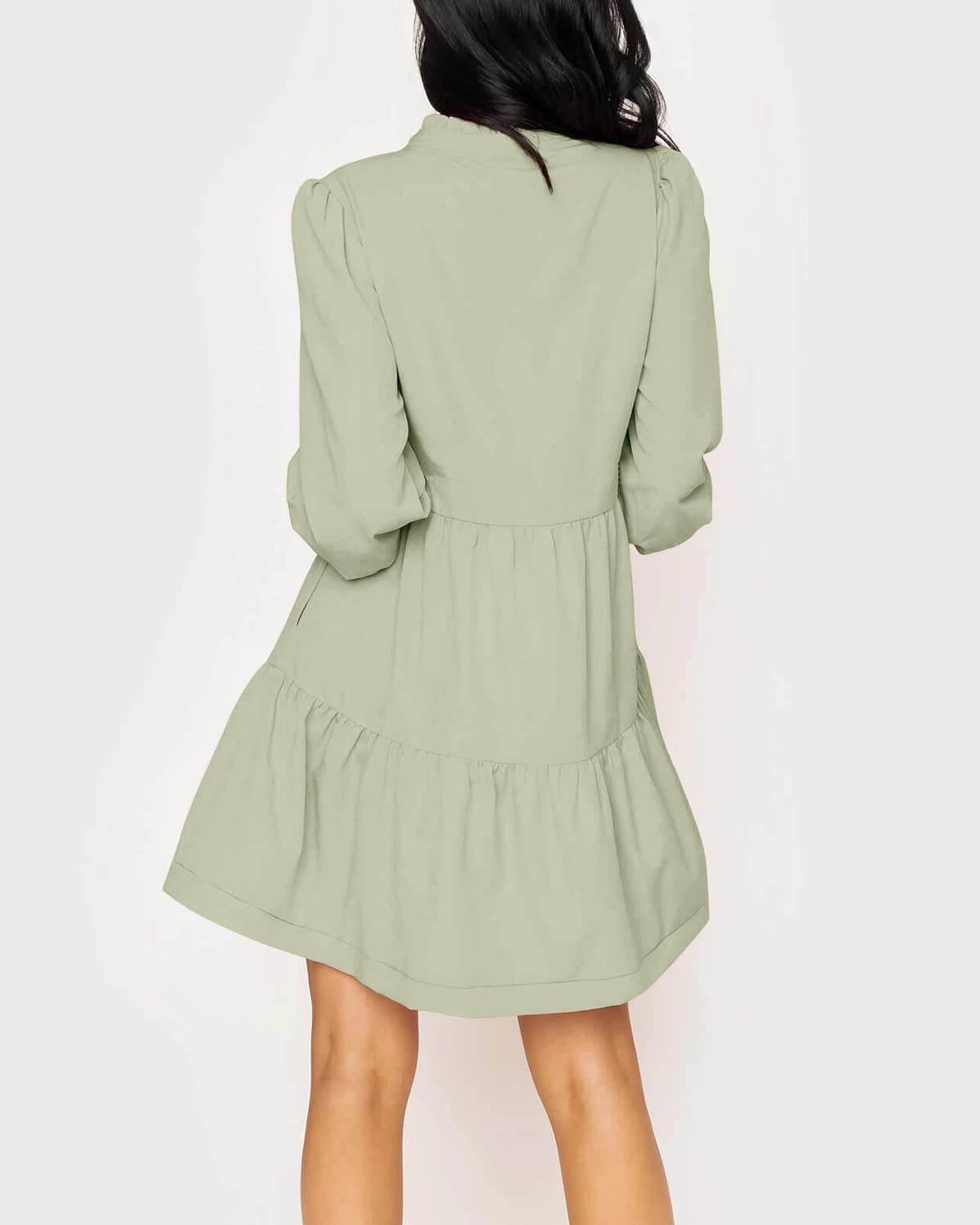Women's  Casual V Neck Fall Long Sleeve Loose Ruffle Tiered Dress