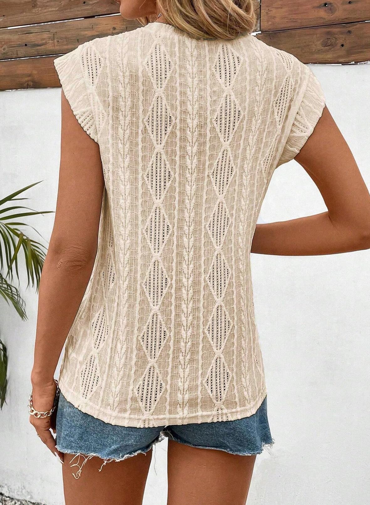 2025 New Women's Cap Sleeve Lightweight Crochet Knit Texture Top(buy 2 10% OFF)