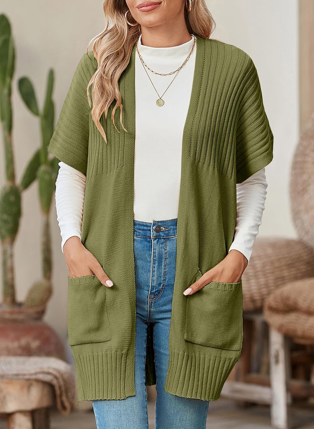 Women's Lightweight Pleated Front Short Sleeve Cardigan(Buy 2 Free Shipping)