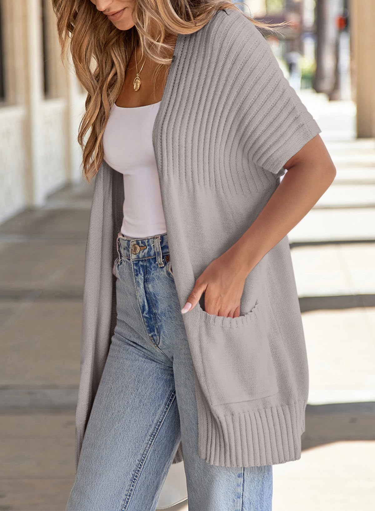 2025 New Women's Short Sleeve Pleated Lightweight Open Front Cardigan(BUY 2 FREE SHIPPING)