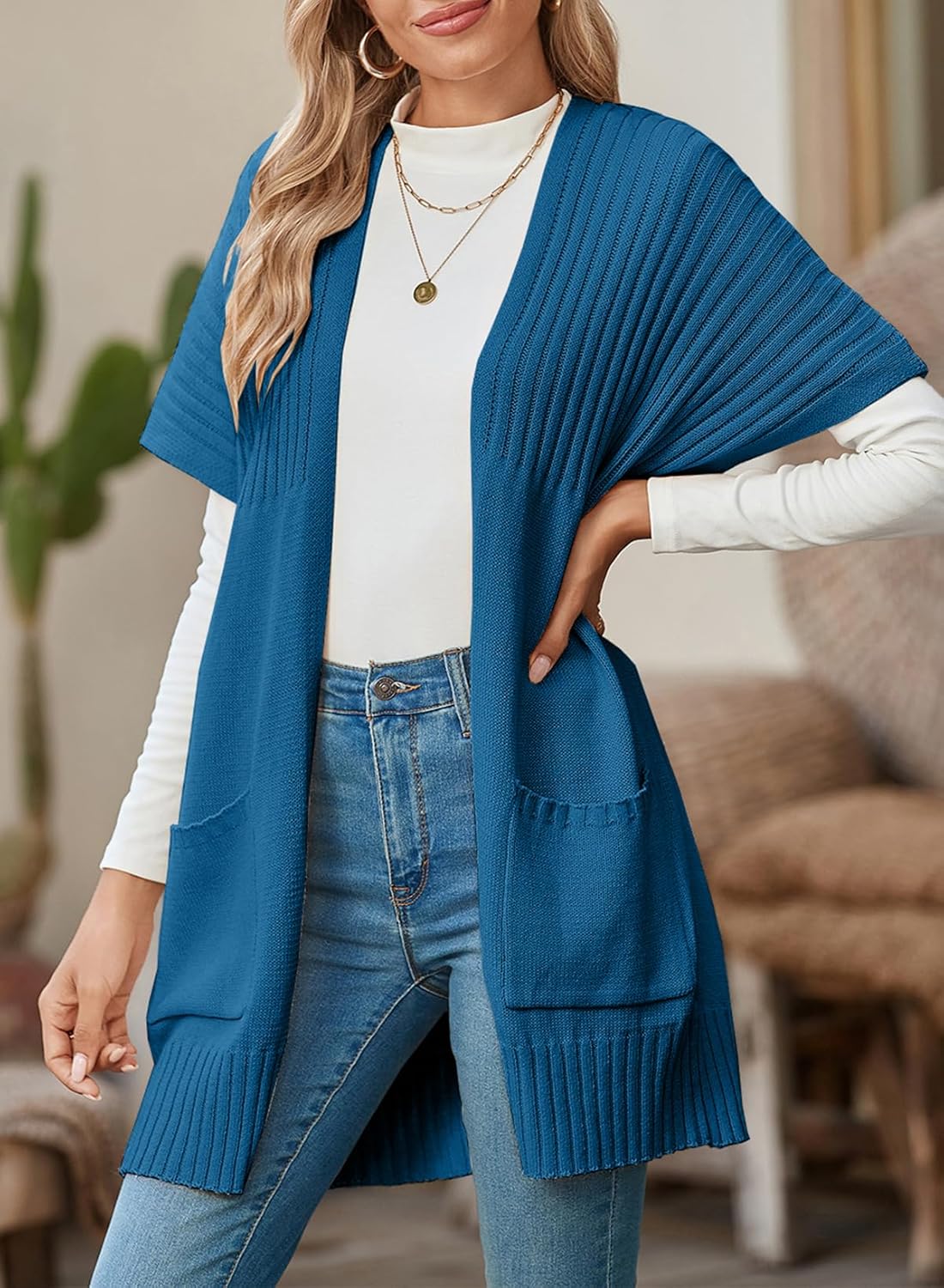 Women's Lightweight Pleated Front Short Sleeve Cardigan(Buy 2 Free Shipping)