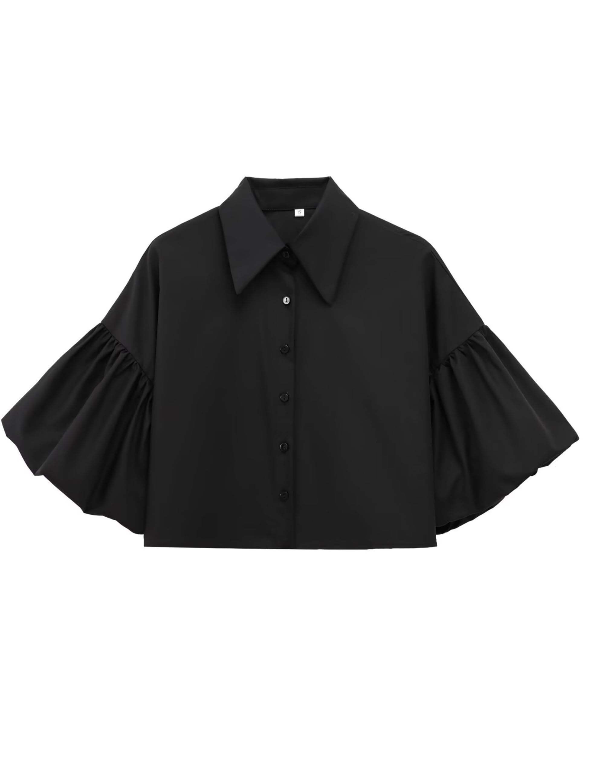 Womens Cute Lantern Sleeve Collar Button Down Crop Tops(buy 2 free shipping)