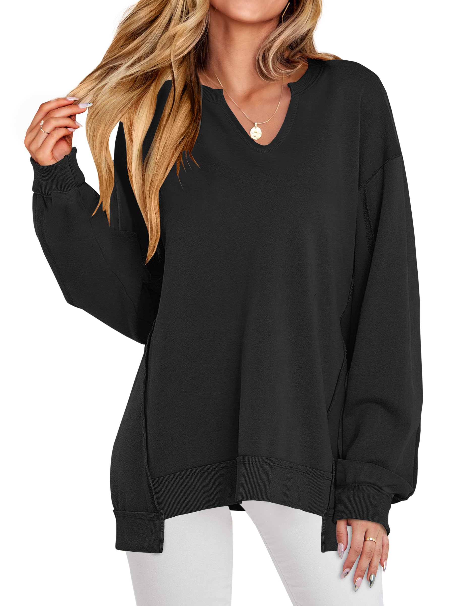 Women's  Casual Oversized  V Neck Long Sleeve Sweatshirt