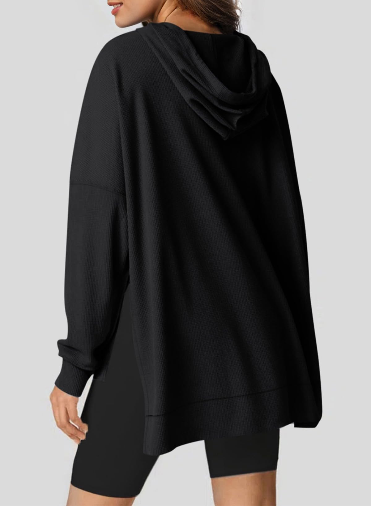 Oversized Hoodies for Women Waffle Knit Drawstring Side Slit Pullover Sweatshirts with Pocket (Final Days: Big Savings!!!)