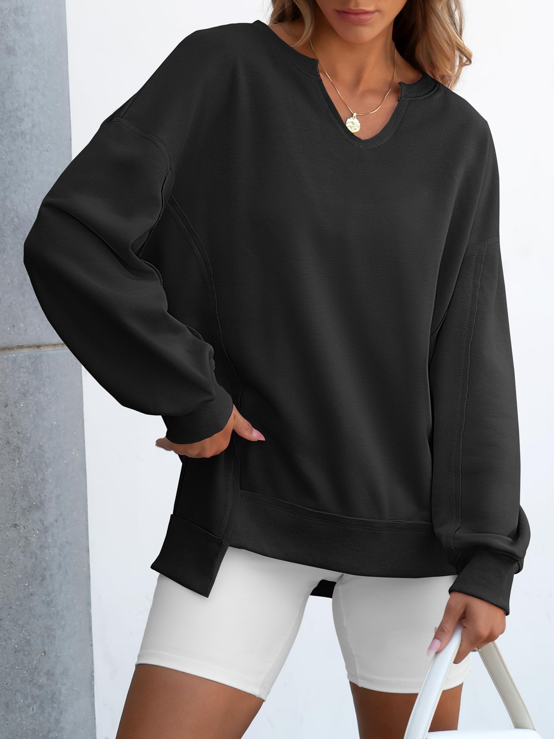 Women's  Casual Oversized  V Neck Long Sleeve Sweatshirt