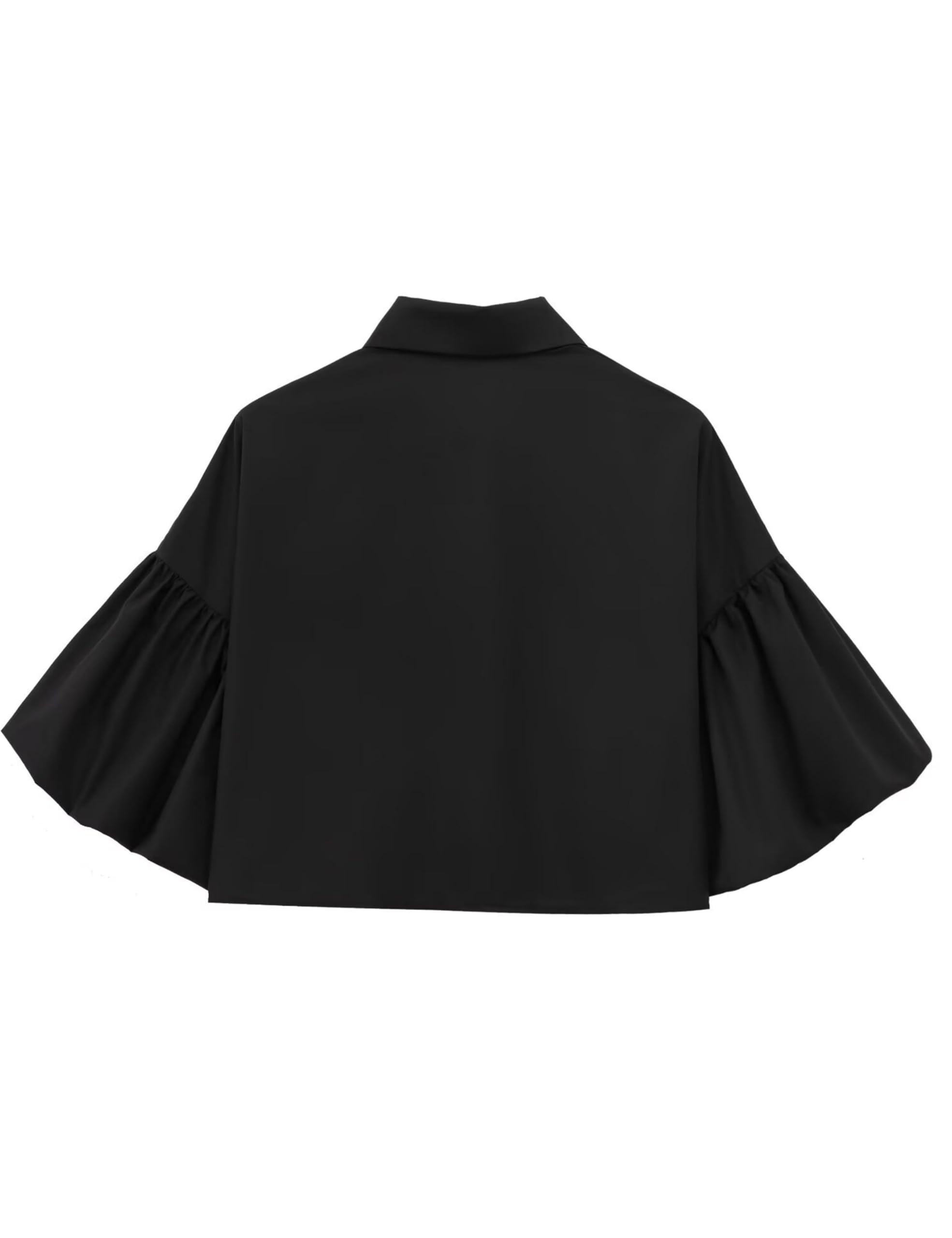 Womens Cute Lantern Sleeve Collar Button Down Crop Tops(buy 2 free shipping)