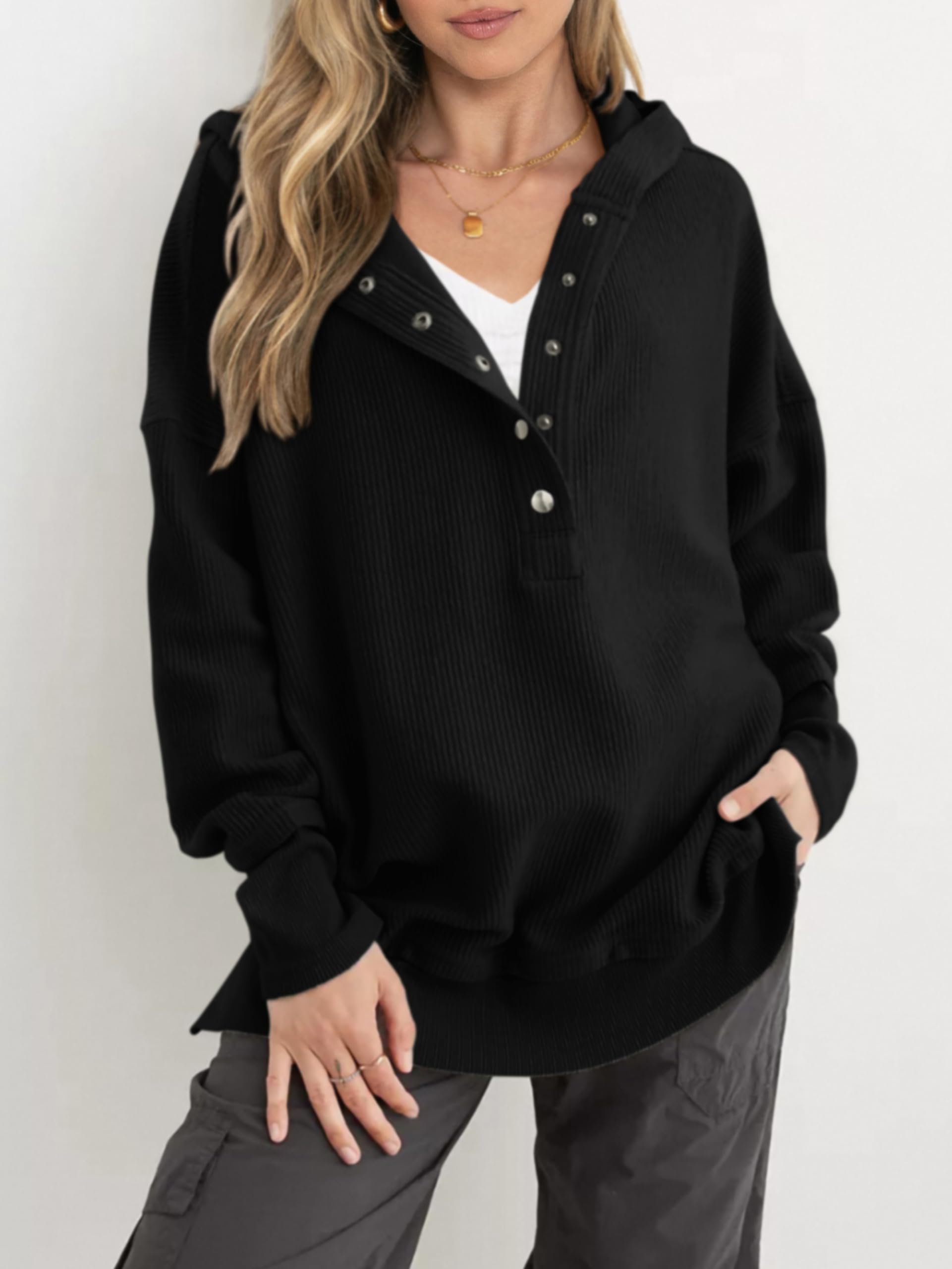 Women's Oversized Button V Neck Hoodie(Buy 2 Free Shipping)