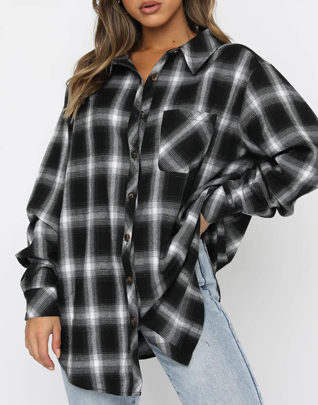 Women's Button Down Flannel Shirts Plaid Shacket