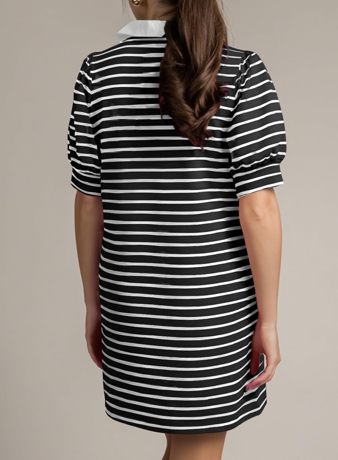2025 New Women's Casual Polo V Neck T Shirt Striped Dress(BUY 2 FREE SHIPPING)