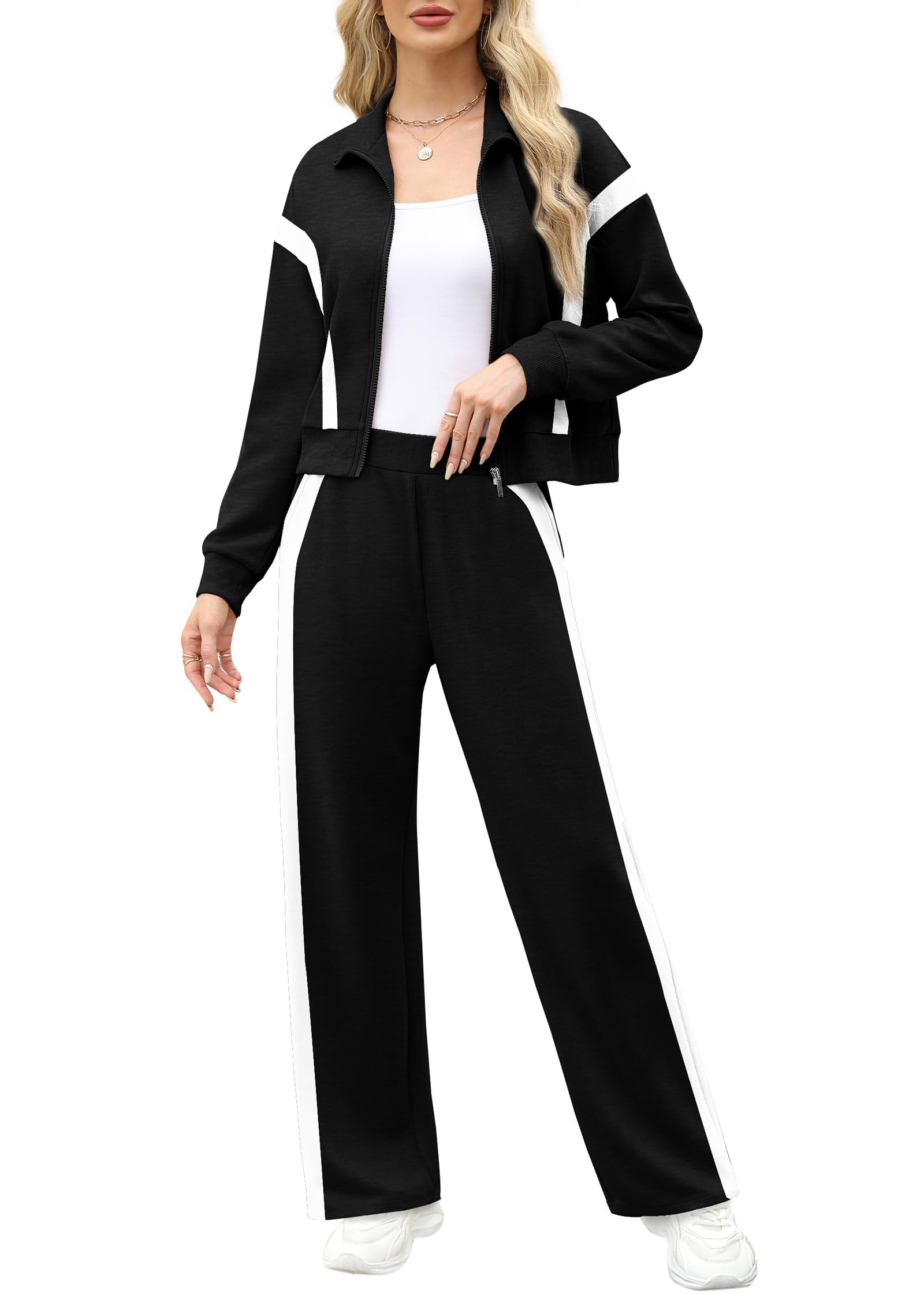 ⏰Hot Sale-Women Sweatsuit 2 Piece Outfits Sweatshirt Wide Leg Sweatpant Tracksuit