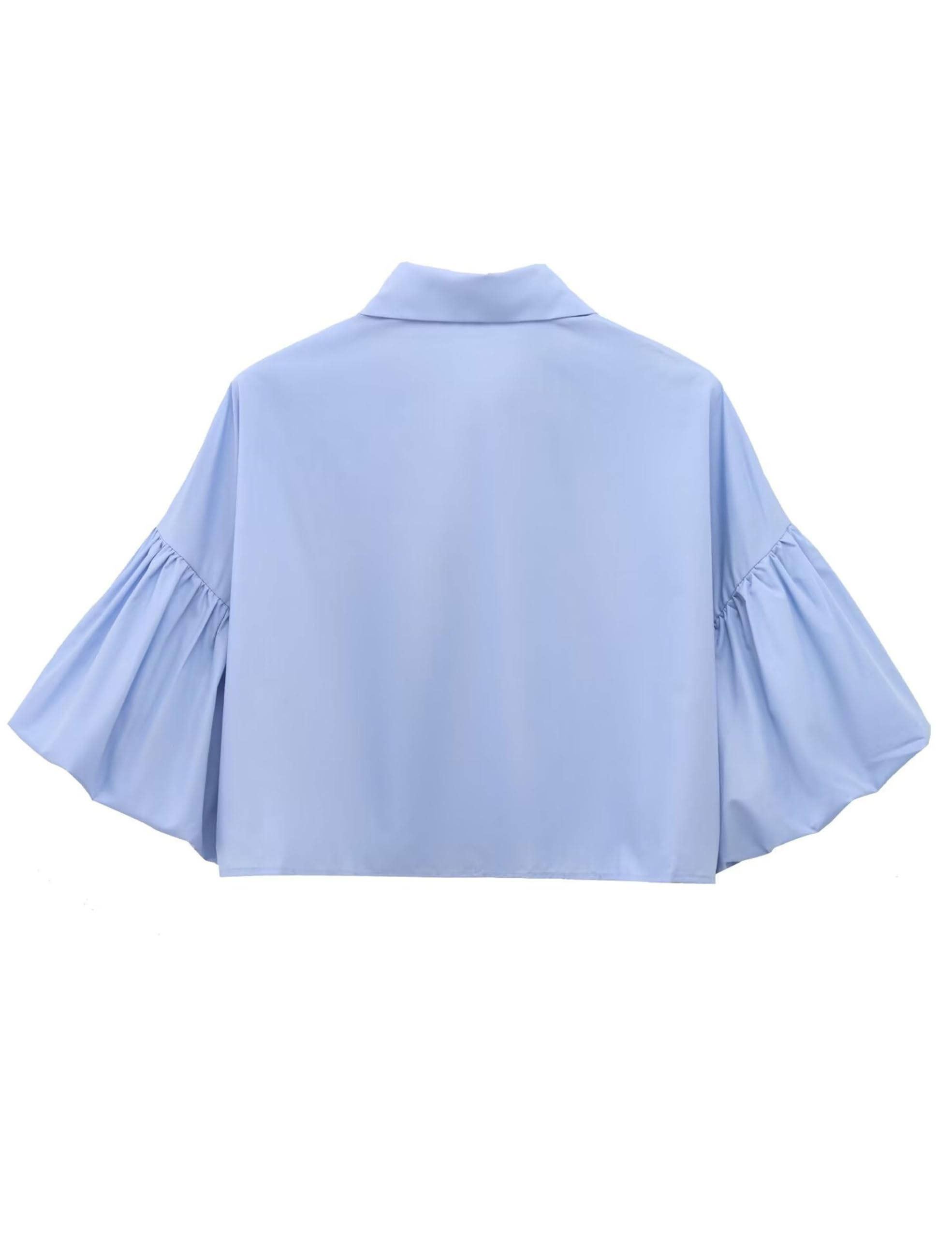 Womens Cute Lantern Sleeve Collar Button Down Crop Tops(buy 2 free shipping)