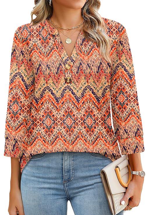 2025 New Womens 3/4 Sleeve Heley Button V neck Tops(buy 3 free shipping)