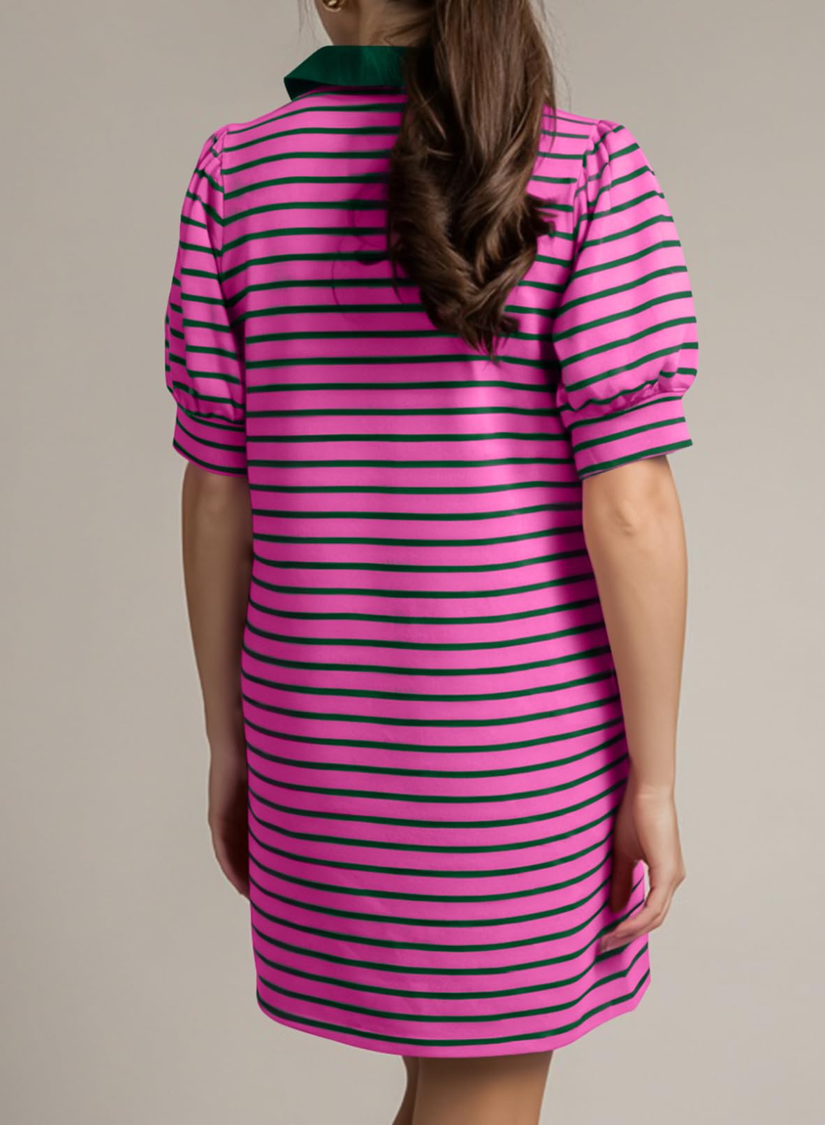 2025 New Women's Casual Polo V Neck T Shirt Striped Dress(BUY 2 FREE SHIPPING)