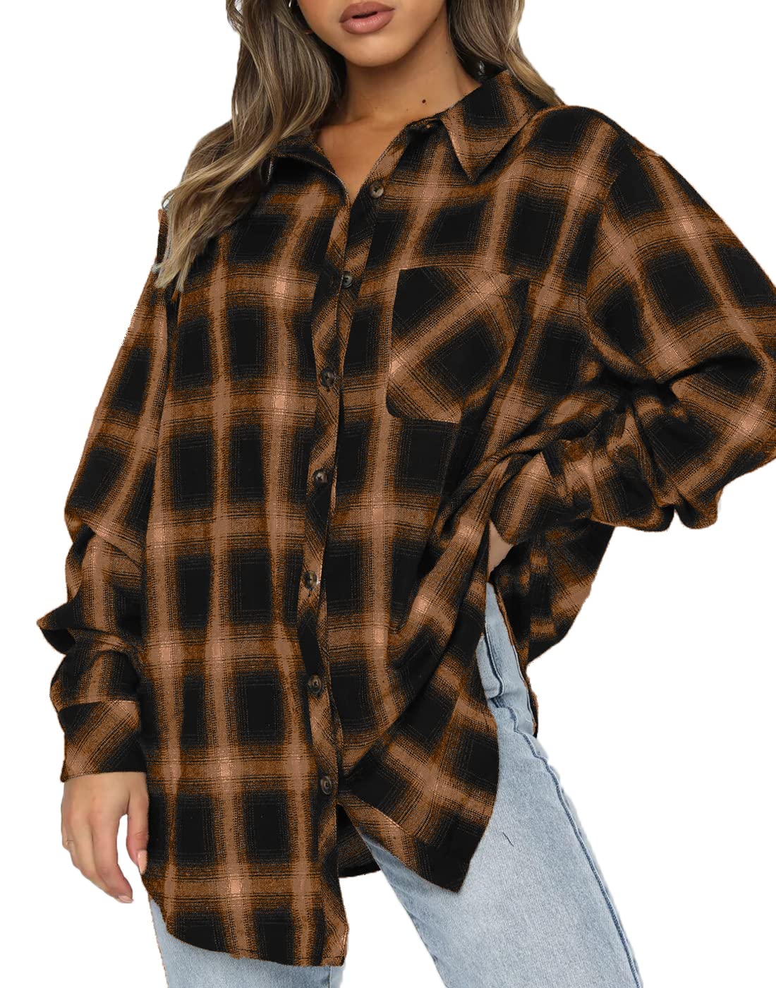 Women's Button Down Flannel Shirts Plaid Shacket