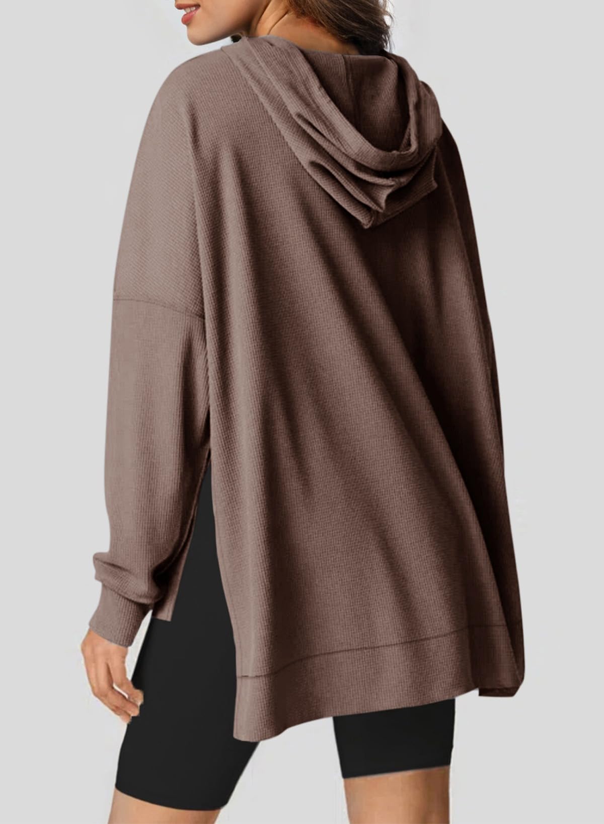 Oversized Hoodies for Women Waffle Knit Drawstring Side Slit Pullover Sweatshirts with Pocket (Final Days: Big Savings!!!)