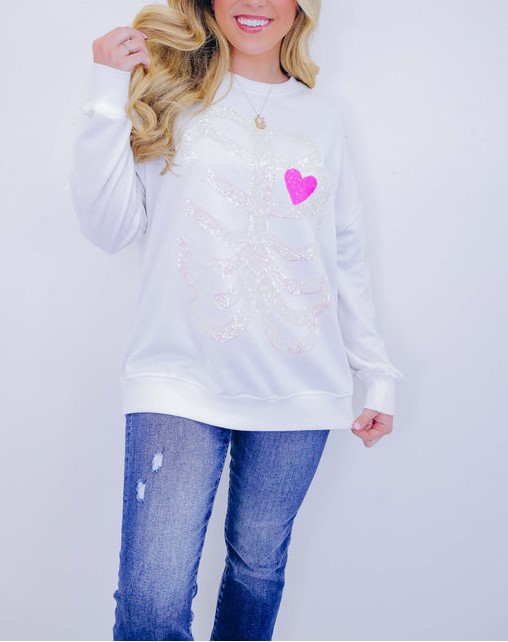 Heart Skeleton Sequin Embellished Sweatshirt