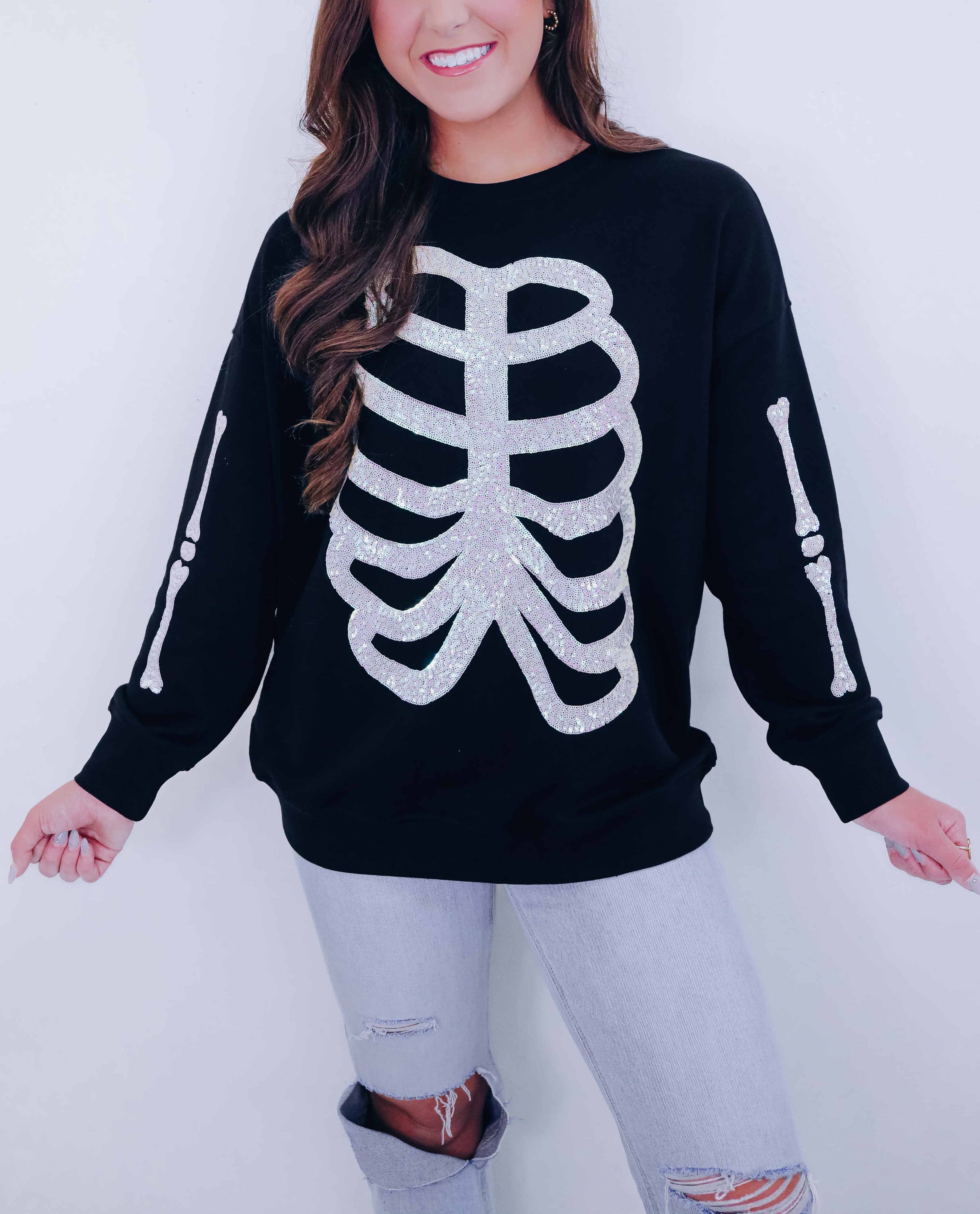 Heart Skeleton Sequin Embellished Sweatshirt (Buy 2 Free Shipping)