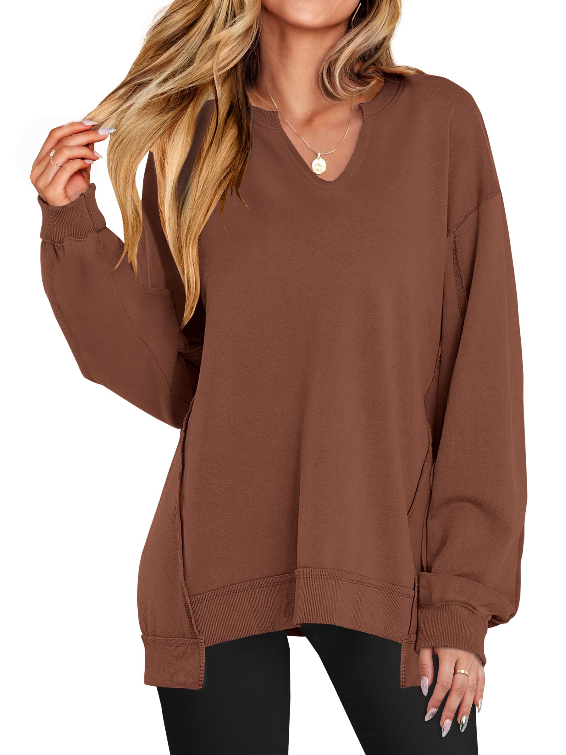Women's  Casual Oversized  V Neck Long Sleeve Sweatshirt