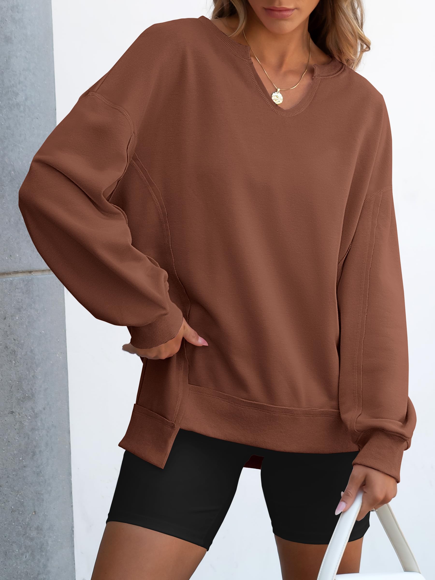 Women's  Casual Oversized  V Neck Long Sleeve Sweatshirt
