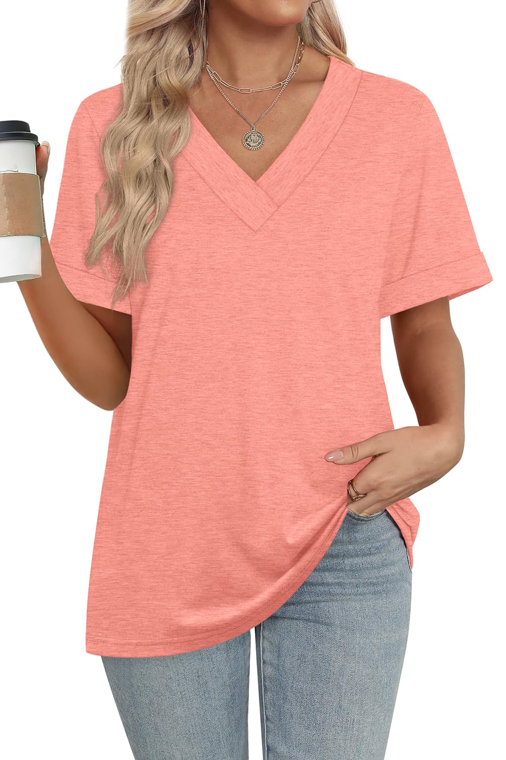 2025 New women's Summer Tops Short Sleeve Basic Casual V Neck T Shirts(BUY 3 FREE SHIPPING)