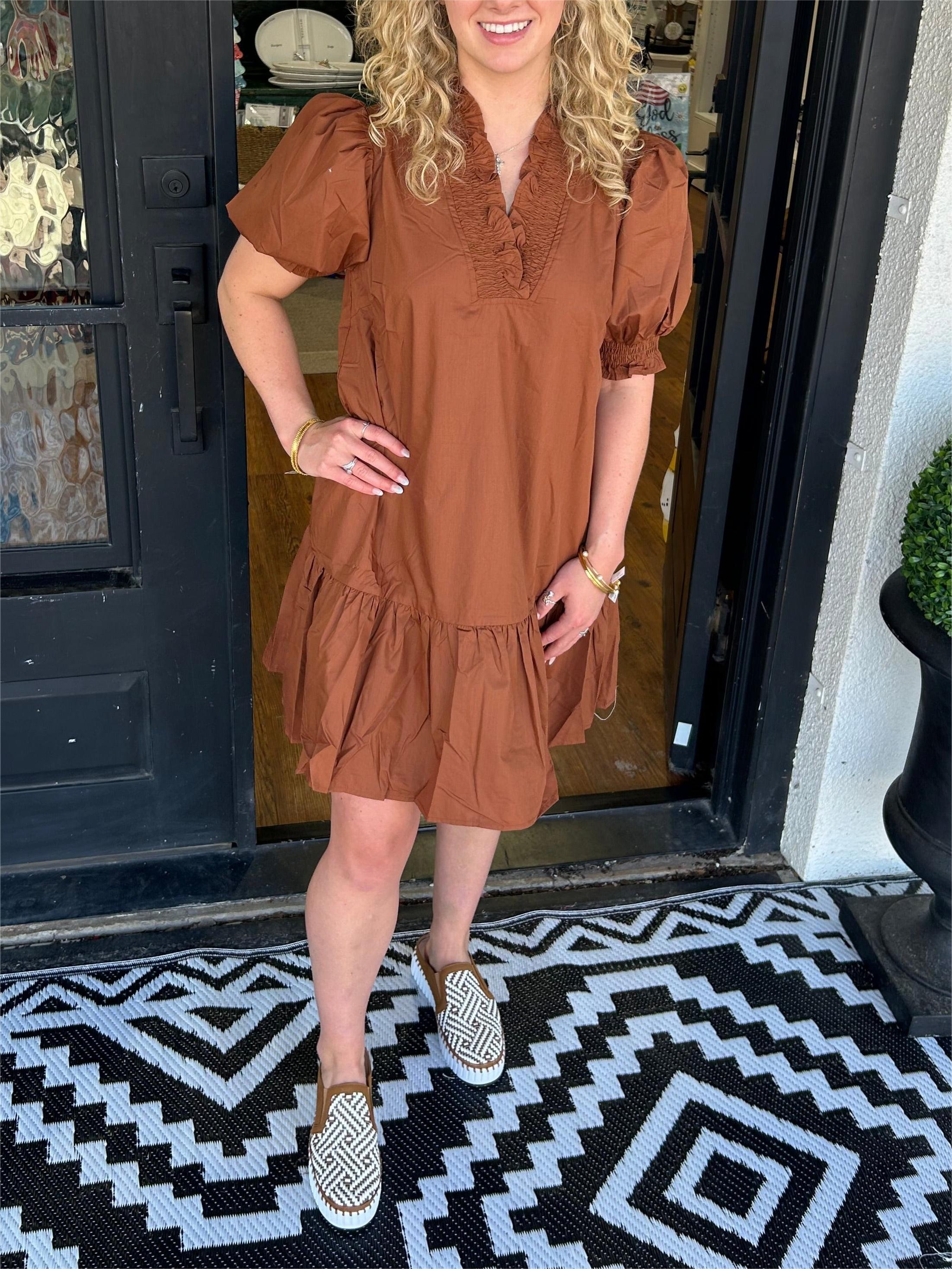 Women's V-Neck Puff Sleeve Henley Dress🔥Buy 2 Free Shipping