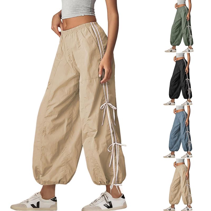  Women's Parachute Pants Elastic High Waist Full Twist Hiking Cargo Pants