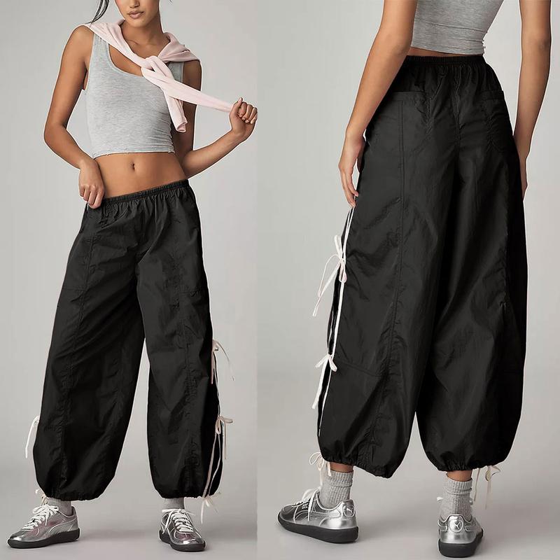  Women's Parachute Pants Elastic High Waist Full Twist Hiking Cargo Pants