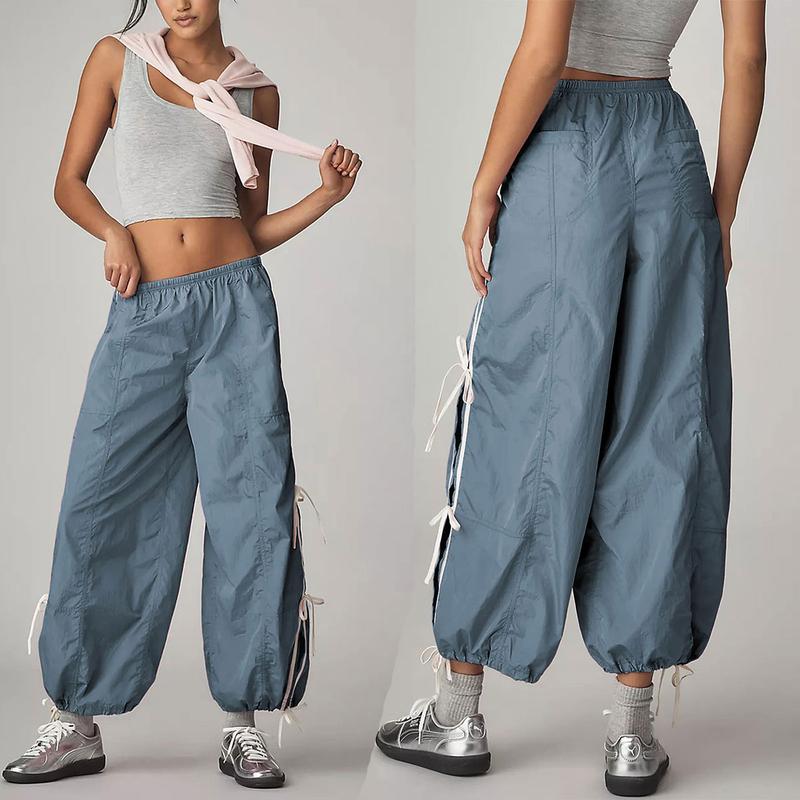  Women's Parachute Pants Elastic High Waist Full Twist Hiking Cargo Pants