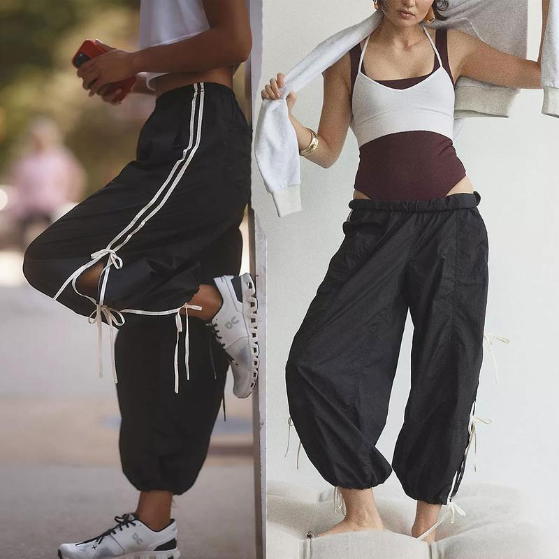  Women's Parachute Pants Elastic High Waist Full Twist Hiking Cargo Pants