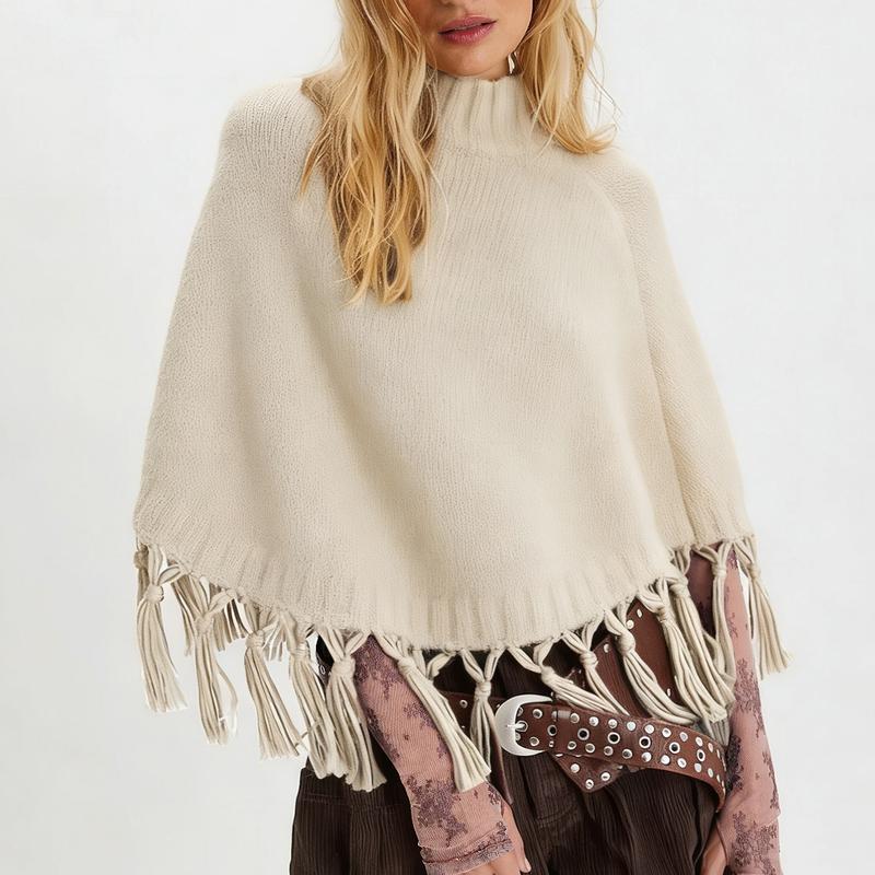 Women's Tassel Knit Sweater Cape