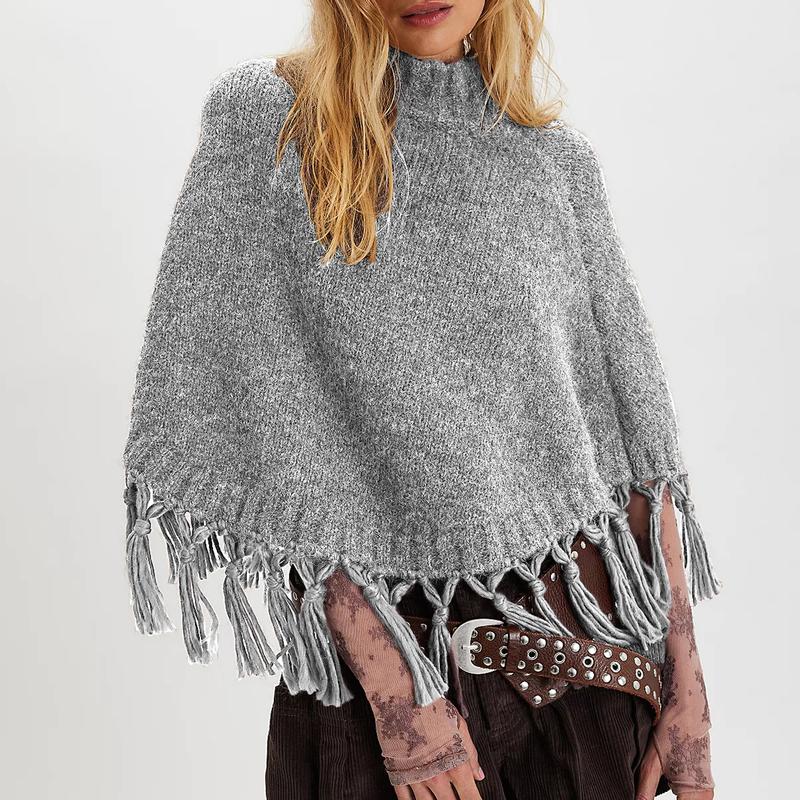 Women's Tassel Knit Sweater Cape