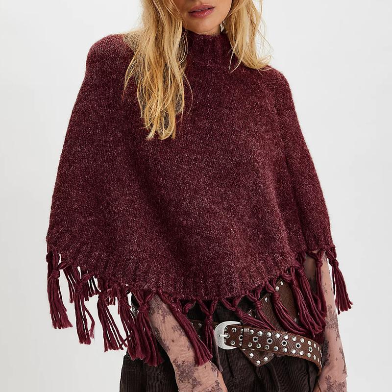 Women's Tassel Knit Sweater Cape