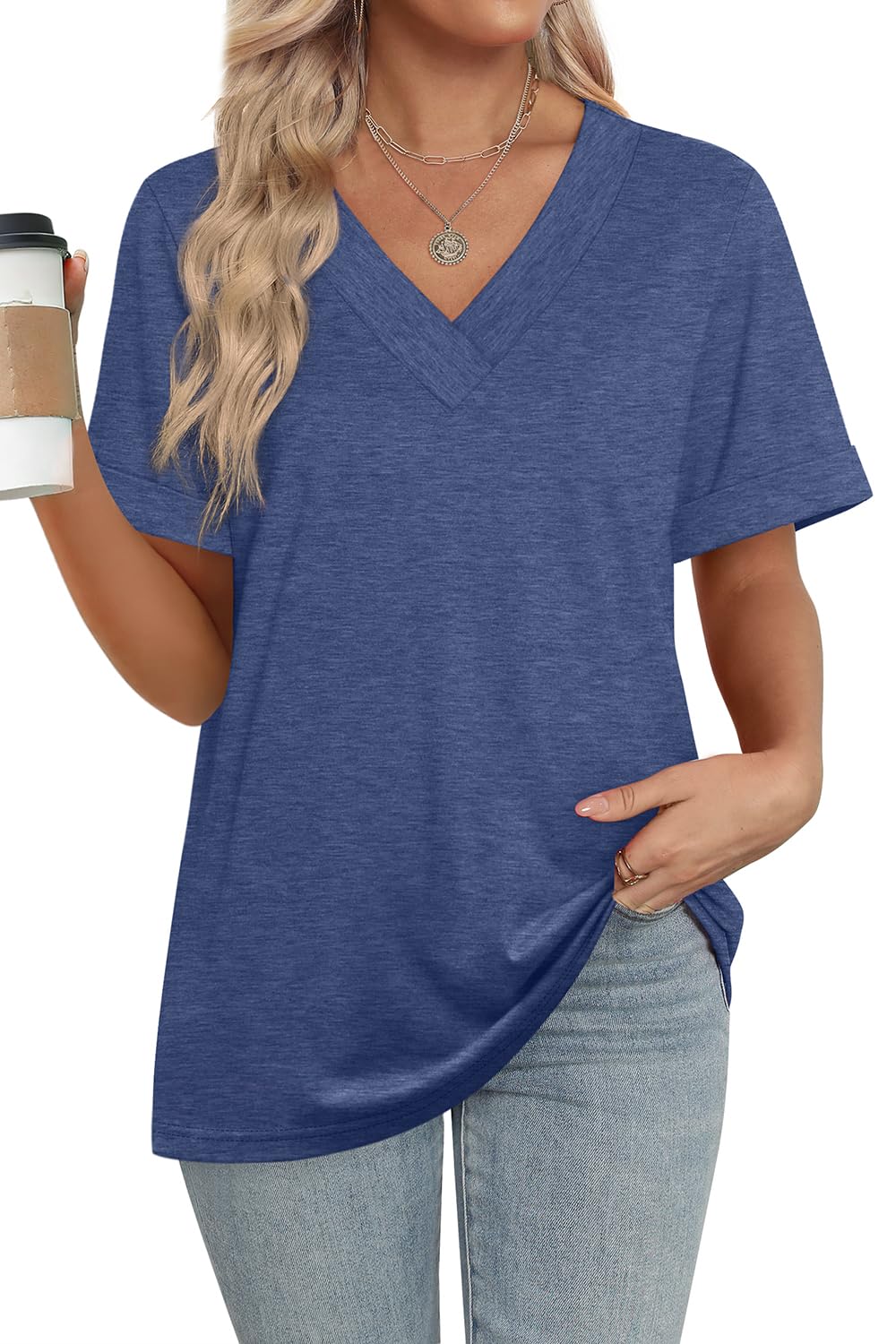 2025 New women's Summer Tops Short Sleeve Basic Casual V Neck T Shirts(BUY 3 FREE SHIPPING)